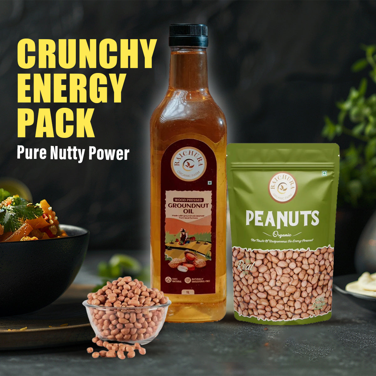 Crunchy Energy Pack ( Peanuts 500g + Wood Pressed Groundnut Oil 1L )