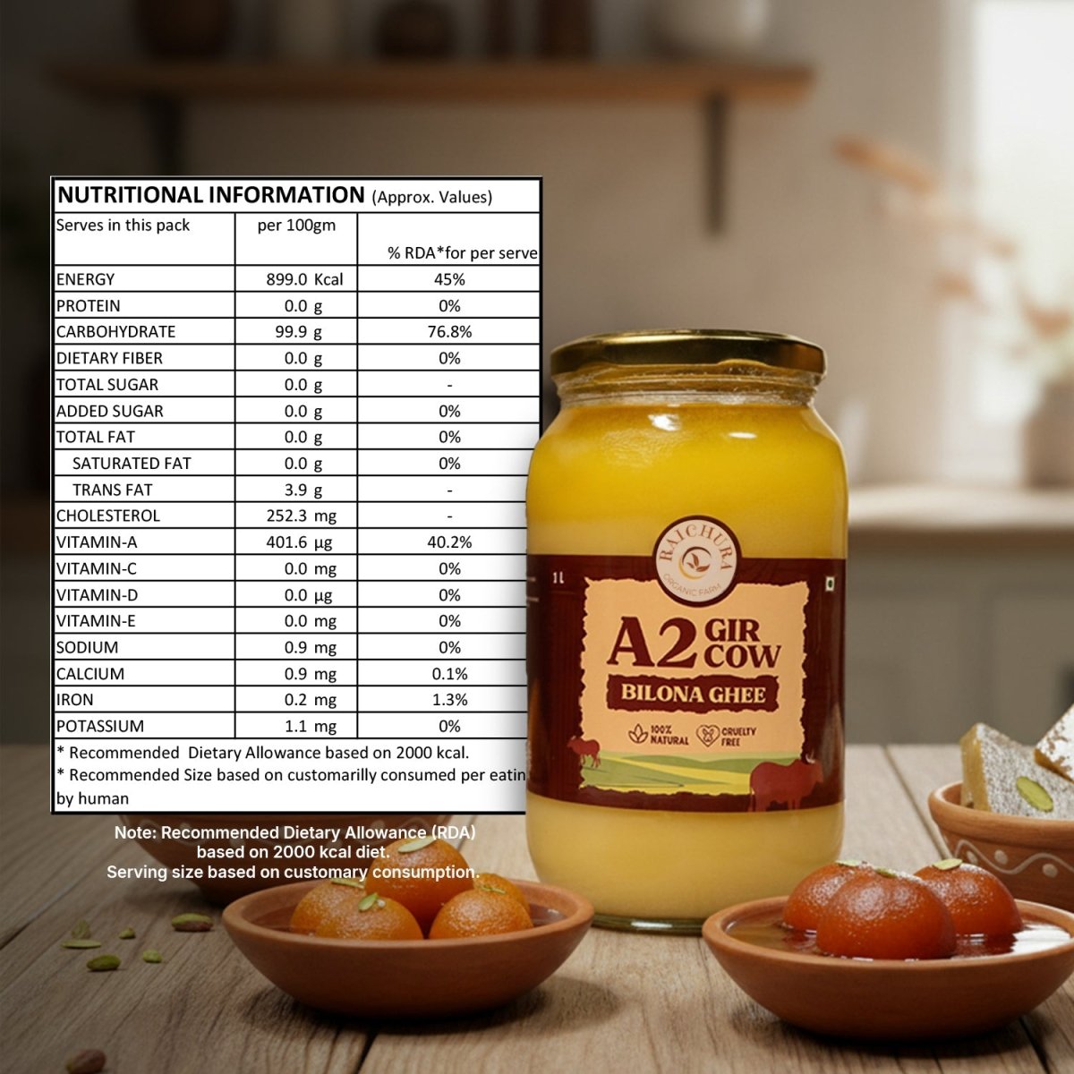 A2 Cow Ghee (1 LTR) - Raichura Organic Farm